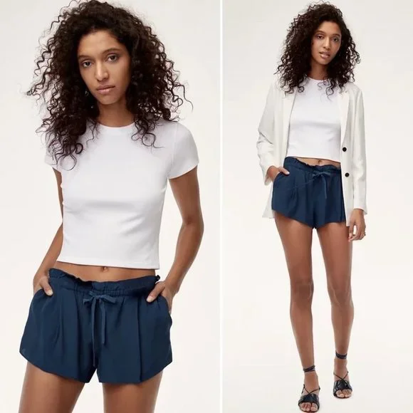 Aritzia Wilfred Montrouge Shorts Light Grey Pull On Paperbag Shorts - Picture 3 of 14